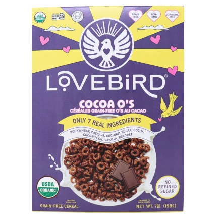 Front of Lovebird Grain-Free O’s Cereal Cocoa - Grain Free Cereal - Gluten Free Cereal - AIP Breakfast Cereal