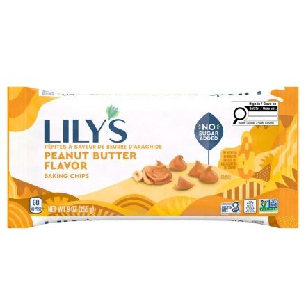 Front of Lily’s No Sugar Added Baking Chips Peanut Butter Flavour - Gluten Free Baking Chips - No Sugar Added Baking Chips - Non-GMO Baking Chips