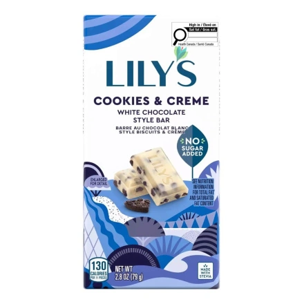Front of Lily's Cookies & Creme White Chocolate Style Bar - Lily's Chocolate Bar - Cookies and Cream Chocolate - Lily's Chocolate Keto