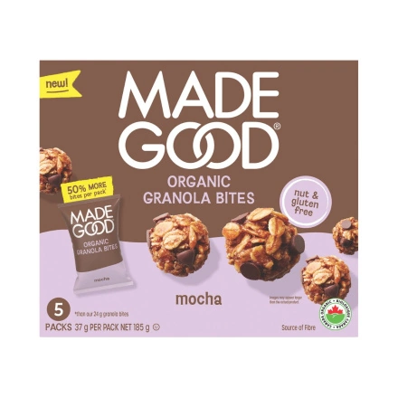Front of MadeGood Organic Granola Bites Mocha - Gluten Free Granola - Mocha Granola 