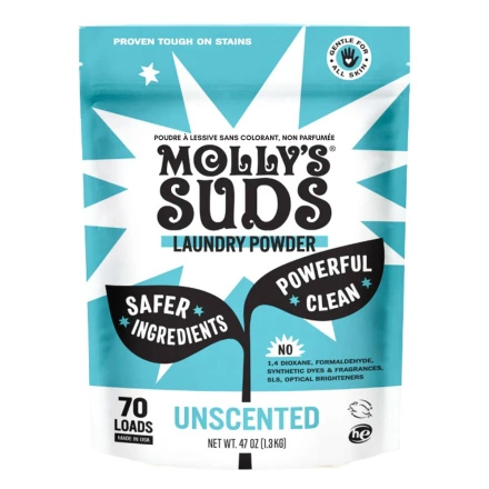 Front of Molly's Suds Dye-Free Laundry Powder Unscented - Safe Ingredients Laundry Powder - Gentle For All Skin Laundry Powder