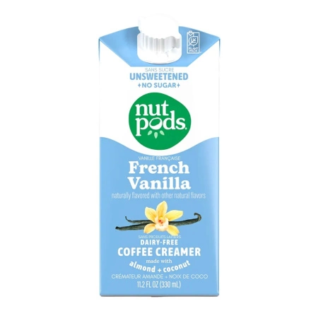 Front of Nutpods Unsweetened & Dairy-Free Almond + Coconut Creamer French Vanilla - Vegan Coffee Creamer - Coconut Coffee Creamer - Non Dairy Coffee Creamer