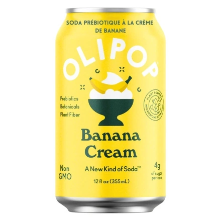 Front of OLIPOP Soda Prebiotic Soda Banana Cream Soda - Olipop Soda Canada - Olipop Sparkling Tonic - Olipop Soda