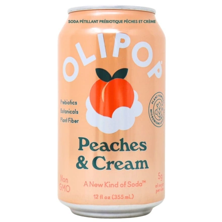 Front of OLIPOP Low Sugar Prebiotic Sparkling Tonic Peaches & Cream - Olipop Sparkling Tonic - Prebiotic Soda - Healthy Soda Alternatives