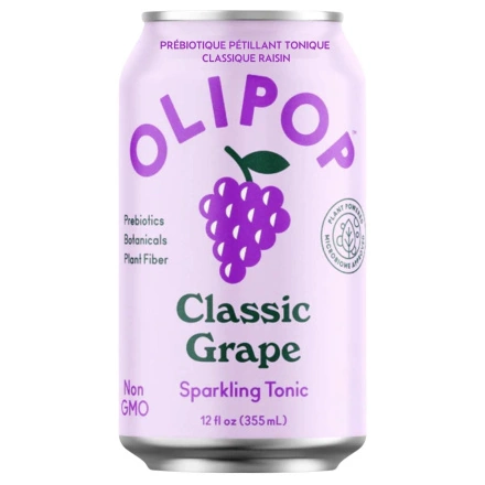 Front of OLIPOP Low Sugar Prebiotic Sparkling Tonic Classic Grape - Prebiotic Drink - Best Prebiotic Drink - Gut Health Drink