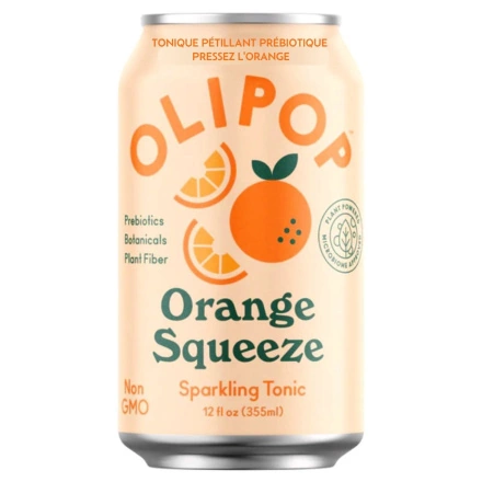 Front of OLIPOP Low Sugar Prebiotic Sparkling Tonic Orange Squeeze - Healthy Alternative To Soft Drinks - Prebiotic Soda Canada - Healthy Orange Soda