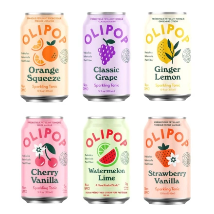OLIPOP Low Sugar Prebiotic Sparkling Tonic Let's Get Fizz-ical Variety Pack