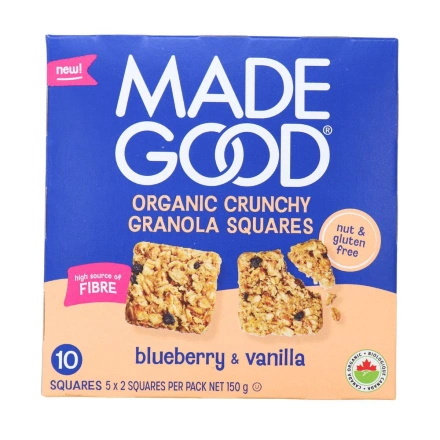 MadeGood Organic Crunchy Granola Squares Blueberry & Vanilla, 5 Packs Front
