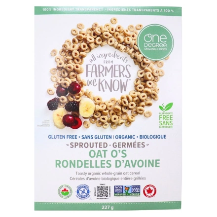 Front of One Degree Organic Gluten-free Sprouted Oat O’s - Organic Oat Cereal - Sprouted Gluten-Free Oats - Clean Ingredient Cereal