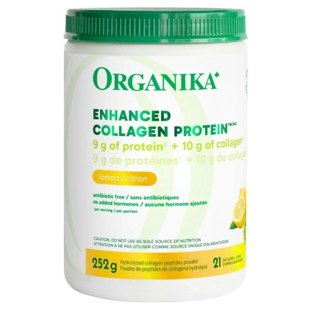 Front of Organika Enhanced Collagen Protein Hydrolyzed Collagen Grass-Fed Collagen Peptides Lemon