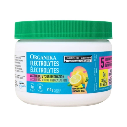 Front of Organika Sugar-Free Electrolytes Powder Pink Lemonade - Electrolyte Packets No Sugar - Organika Electrolytes - Natural Electrolyte Powder