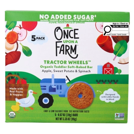 Once Upon a Farm Tractor Wheels Organic Toddler Soft-Baked Bars Apple, Sweet Potato & Spinach, 5 Bars Front