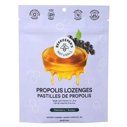 Front of Beekeeper's Naturals Propolis Lozenges Elderberry - Propolis For Cough - Propolis Elderberry - Elderberry Lozenges