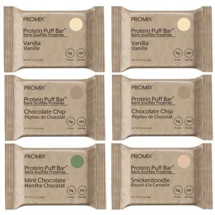 PROMIX Protein Puff Bar Variety 6-Pack Canada Front