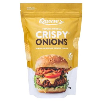 Front of Queen's Premium Gluten-Free Crispy Onions - Keto Fried Onions - Crispy Fried Onions - Gluten Free Fried Onions