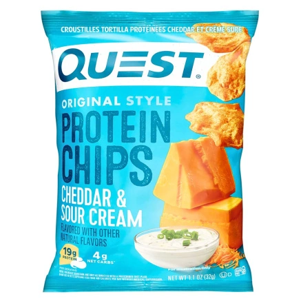 Front of Quest Protein Tortilla Chips Cheddar & Sour Cream - High Protein Chip - Low Carbs Chip - Less Sugar Chip