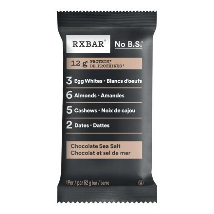 Front of RX bar chocolate sea salt - Clean Protein Bar - Gluten Free Protein Bar - Dates Protein Bar