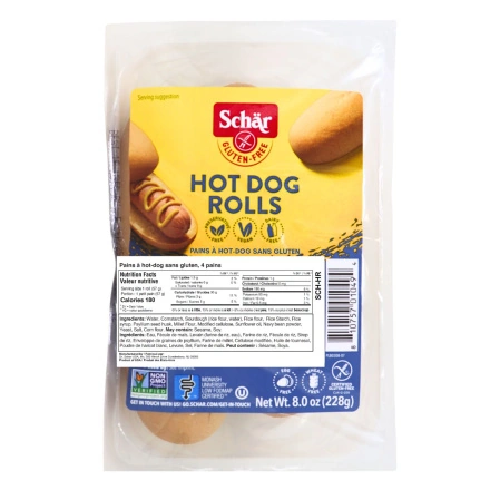 Front of Schär Gluten Free Hot Dog Rolls - Gluten Free Hot Dog Buns - Best Gluten Free Hot Dog Buns - Gluten Free Hot Dog Rolls