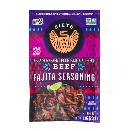 Front of Siete Fajitas Seasoning Mix Spice Mix Beef Fajitas - Fajita Spices - Fajita Seasoning Mix - Steak Fajitas Seasoning