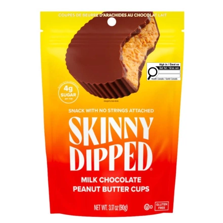 Front of Skinny Dipped Cups Milk Chocolate Peanut Butter Cups - Skinny Dipped Peanut Butter Cups - Healthy Peanut Butter Cups - Healthy Reeseās Cups