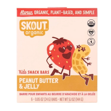 Front of Skout Organic Kids Snack Bar Date Bars Peanut Butter And Jelly - Healthy Kids Snack - Healthy Bars - Kids Snack Bars