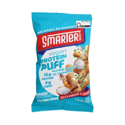 Smarter Snacks Gluten-Free Protein Puffs Salt & Vinegar Front of bag