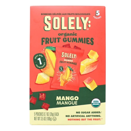 Front of Solely Organic Mango Whole Fruit Gummies - Fruit Snacks - Jelly Gummies - Fruity Snacks