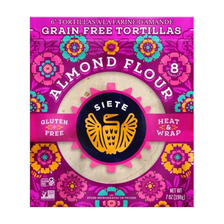 Front of Siete 6" Almond Flour Tortillas - Gluten-free Foods - Paleo Tortillas - Almond Flour tortillas