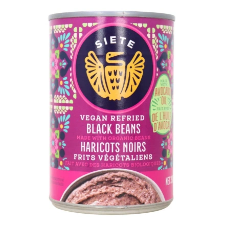 Front of Siete Vegan Refried Black Beans With Avocado Oil - Vegan Refried Beans Canned- Healthy Refried Beans - Refried Black Beans Mexican