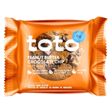 Front of Toto Gluten-Free Protein Cookie Peanut Butter Chocolate Chip - No Eggs Peanut Butter Cookies - High Protein Cookie - Gluten Free Cookie