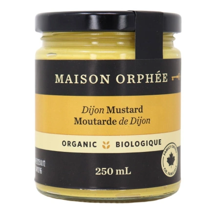 Front of Maison Orphee Organic Dijon Mustard - Made in Canada Dijon Mustard - Gluten Free Dijon Mustard