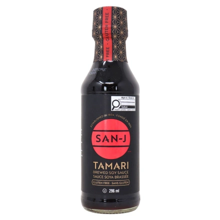 Front of San-J Gluten-Free Tamari Soy Sauce - Gluten Free Soy Sauce Alternative - Gluten Free Sushi Sauce - Best Tamari Soy Sauce