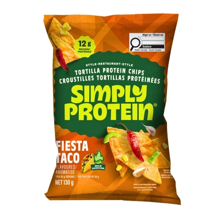 Front of Simply Protein Restaurant-Style Protein Tortilla Chips Fiesta Taco - Protein Tortilla Chips Canada- SimplyProtein Chips Canada - Fiesta Taco Chips