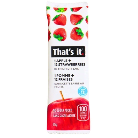 Front of That’s It. No Sugar Added Fruit Bar Apple Strawberries, 35g