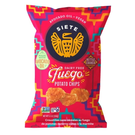 Front of Siete Grain-Free Kettle Cooked Potato Chips Fuego, 156g