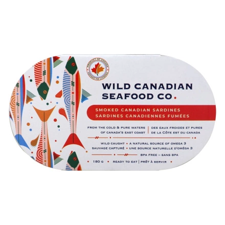 Wild Canadian Seafood Co. Smoked Canadian Sardines Front of tin