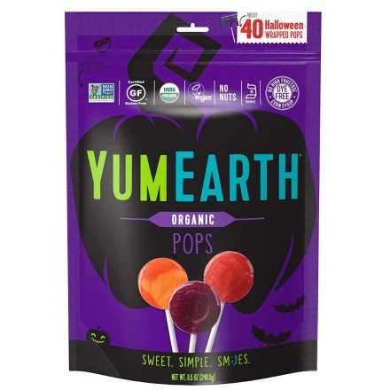 Sucettes d'Halloween biologiques YumEarth sans allergènes, environ 40 sucettes